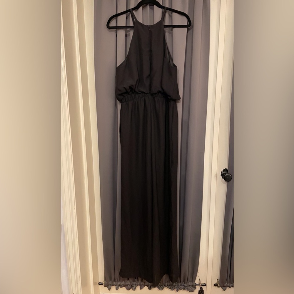 Halter Sleeveless Jumpsuit with Wide Legs and Pockets in Black - Picture 4 of 11